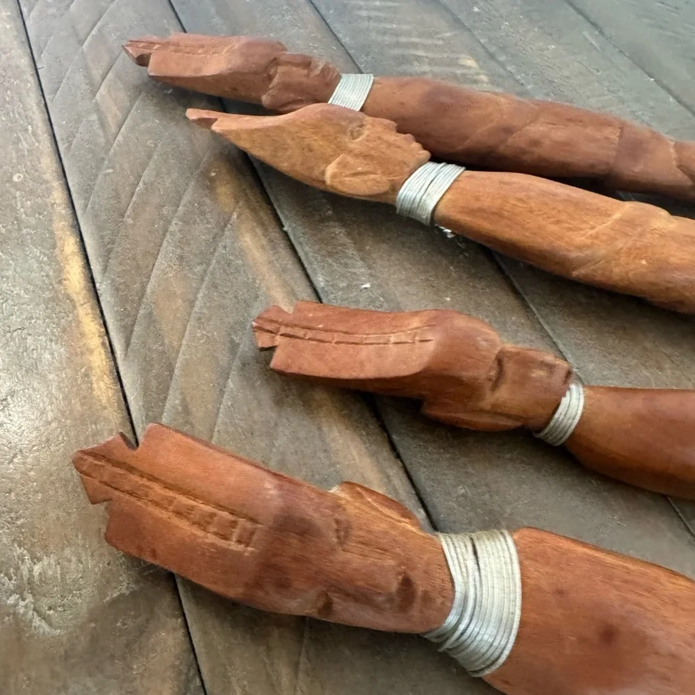 Vintage tribal wooden hand Carved serving set